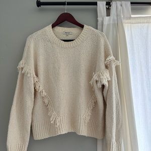 Madewell cream sweater with fringe